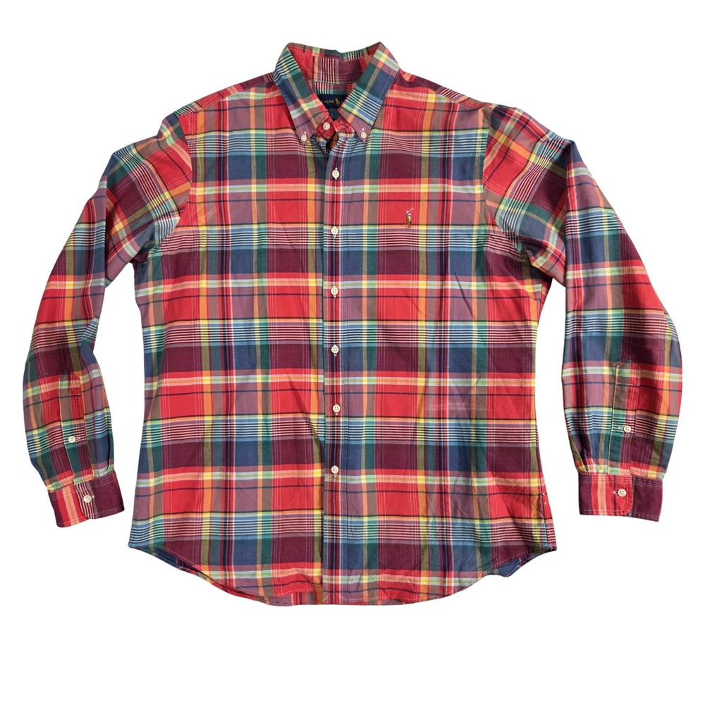 Ralph Lauren Button Down Shirt Mens Large Multicolor Excellent Plaid Long Sleeve